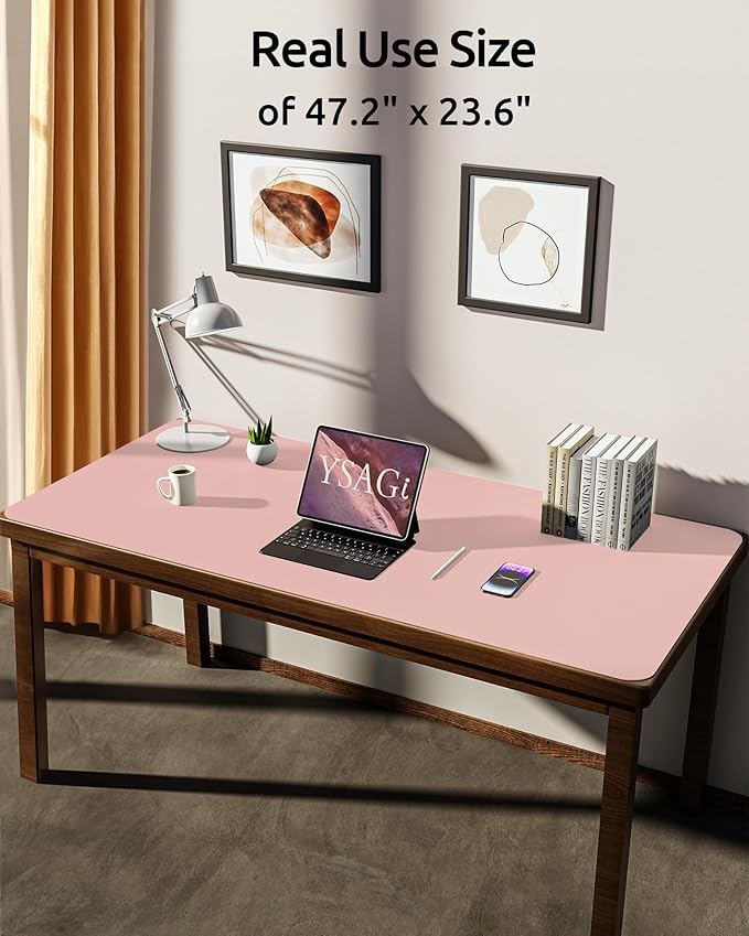 YSAGi Leather Desk Protector, Office Mat, Large Mouse Mat, Non-Slip PU Leather Blotter, Laptop Pad, Waterproof Writing Pad for Office and Home (Light Pink, 47.2" x 23.6")-DeskLoop Office