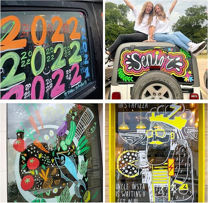 Jumbo Chalk Markers for Windows Washable, 8 Neon Colors Liquid Chalk Pens Erasable with 10mm Thick Tips for Auto, Glass, Mirror, Poster, Bistro, Blackboard, Car of DIY-DeskLoop Office