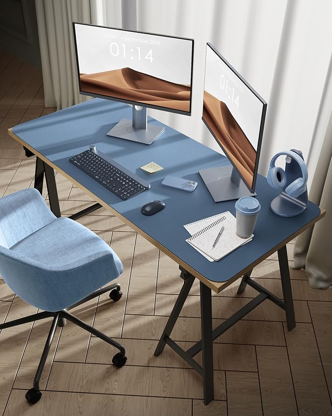 YSAGi Leather Desk Protector, Office Mat, Large Mouse Mat, Non-Slip PU Leather Blotter, Laptop Desk Pad, Waterproof Writing Pad for Office and Home (Blue, 47.2" x 23.6")-DeskLoop Office
