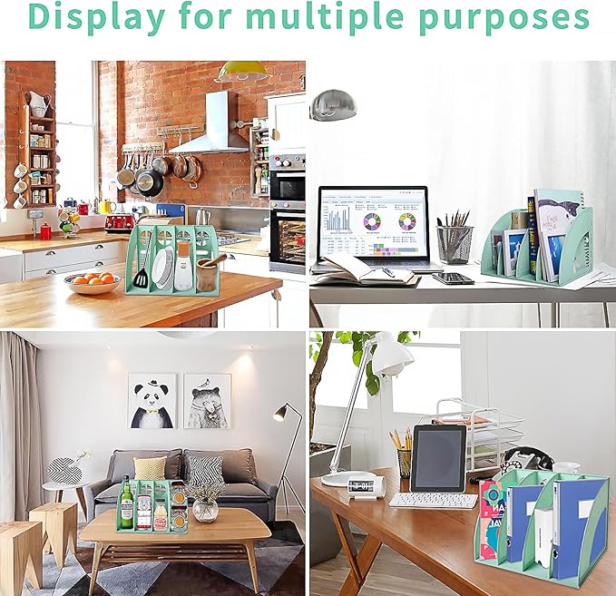 SAYEEC Magazine File Holder Folder Storage Desktop 4 Compartment Standing Hollow Green Files Bookshelf Organizer Box Office Racks Displays Holds Notebooks Documents for School Working Students-DeskLoop Office