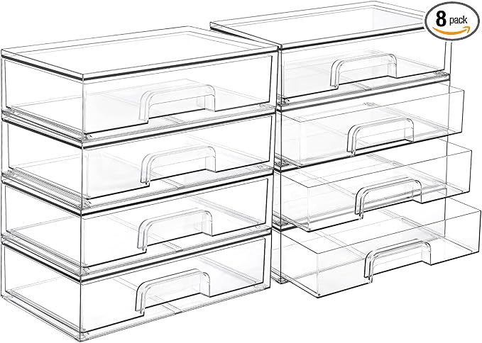 Vtopmart 12.1''W Clear Stackable Storage Drawers,8 Pack Acrylic Plastic Organizers Bins for Makeup Palettes, Cosmetics and Beauty Supplies,Ideal for Vanity, Bathroom,Cabinet,Desk Organization-DeskLoop Office