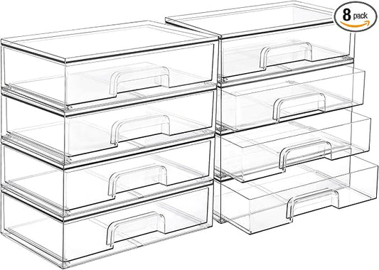 Vtopmart 12.1''W Clear Stackable Storage Drawers,8 Pack Acrylic Plastic Organizers Bins for Makeup Palettes, Cosmetics and Beauty Supplies,Ideal for Vanity, Bathroom,Cabinet,Desk Organization-DeskLoop Office