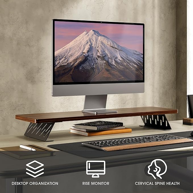 Fenge Monitor Stand Riser, Desk Top Shelf for 2 Monitors, Computer Stands for Desk, Wood & Steel Desktop Riser for Laptop, PC, Printer-DeskLoop Office