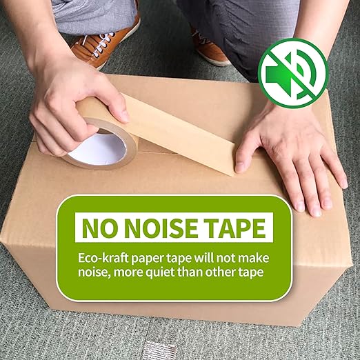 Eco-Friendly Kraft Paper Tape, Biodegradable Kraft Paper Tape, Recyclable Writable Packing Tape, Non-Coated Surface for Masking, Sealing, 2inch x 60yards, 24Rolls-DeskLoop Office