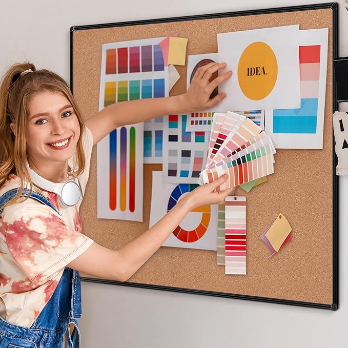 Board2by Extra Large Cork Bulletin Board 48" X 48", Black Aluminum Framed 4'x4' Corkboard for Wall, Wall Mounted Notice Pin Board with 18 Push Pins for School, Home & Office-DeskLoop Office