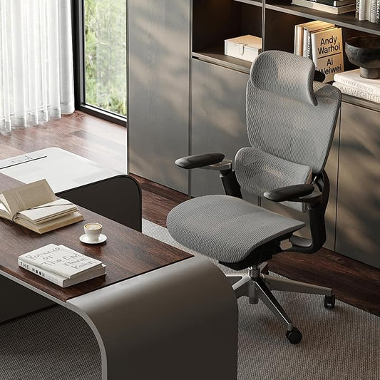 Ergonomic Office Chair, Mesh Home Office Desk Chair with Adjustable Lumbar Support, Gaming Chair with Headrest, 5D Armrest,90-130°Tilt, BIFMA Certified, Model Zen (Grey)-DeskLoop Office