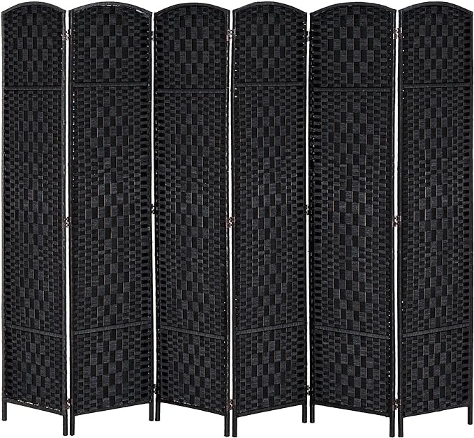 HOMCOM Room Divider, 6 Panel Folding Privacy Screen, 6FT Tall Portable Wicker Weave Partition Wall Divider for Bedroom, Home Office, Black-DeskLoop Office