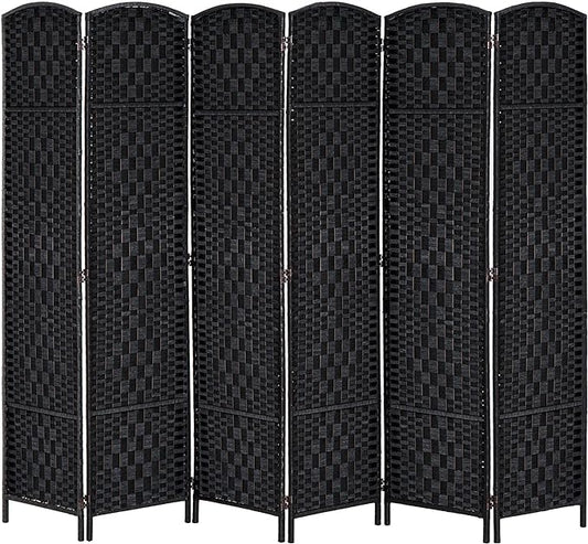 HOMCOM Room Divider, 6 Panel Folding Privacy Screen, 6FT Tall Portable Wicker Weave Partition Wall Divider for Bedroom, Home Office, Black-DeskLoop Office