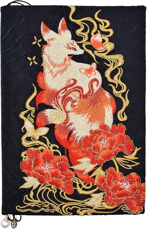 BLBMH Bookmark Book Covers for Paperbacks 5.5x8.5 Book Cover for Privacy Hardcover Adjustable Book Jacket for Soft Cover Books Fabric Softcover Protector for Women Book Lovers Gifts - Kitsune B 8.5in-DeskLoop Office