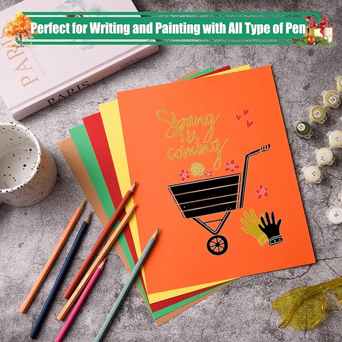 MixTeach 100 Sheets A4 Autumn Theme Cardstock 8.5 x 11" Medium Thick Cardstock Paper 180gsm/65lb Double Sided Printable Card Stock for Fall Scrapbooking Card Making Invitations DIY Art Craft Supplies-DeskLoop Office