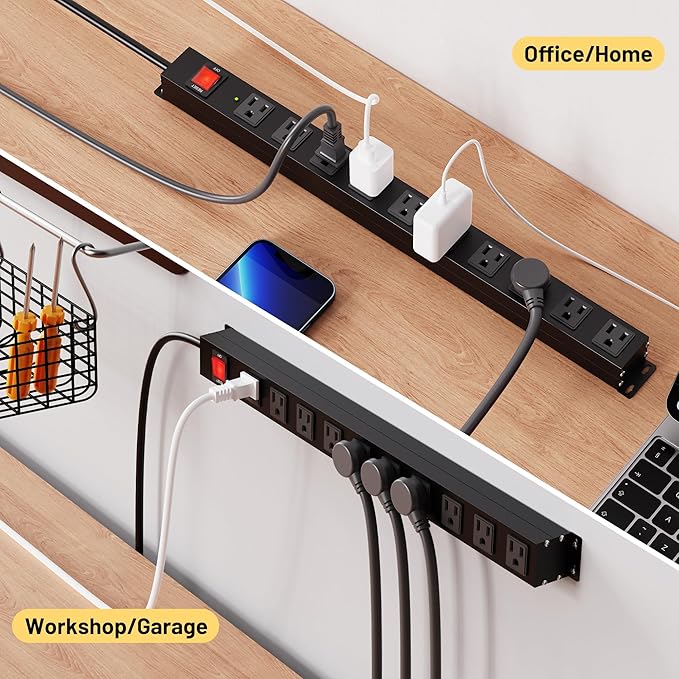 KF 10 Long Power Strip, Heavy Duty Surge Protector with 2100J, 15A/1875W Wall Mount Power Strip with Upgraded Switch, 14AWG 8FT Cord-DeskLoop Office