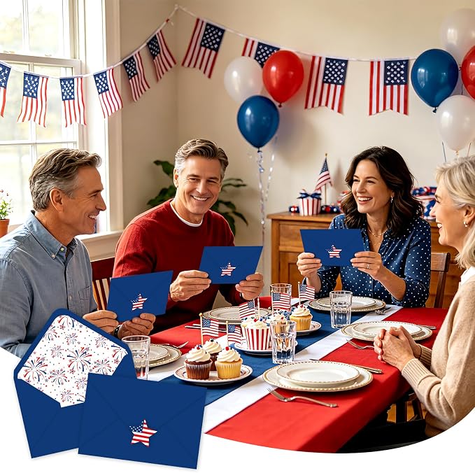 Whaline 50 Pcs Patriotic Invitation Envelopes Firework Star Greeting Card - Image 7