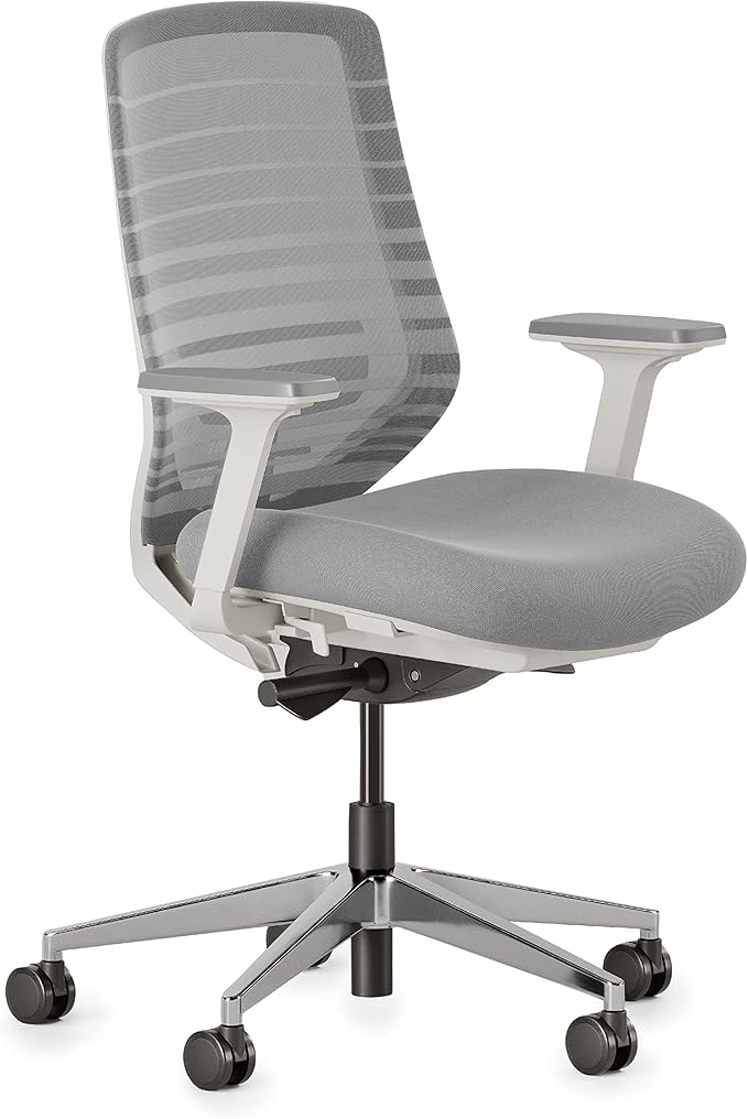 Branch Ergonomic Chair - A Versatile Desk Chair with Adjustable Lumbar Support, Breathable Mesh Backrest, and Smooth Wheels - Experience Optimal Comfort and Support - Pebble - White-DeskLoop Office
