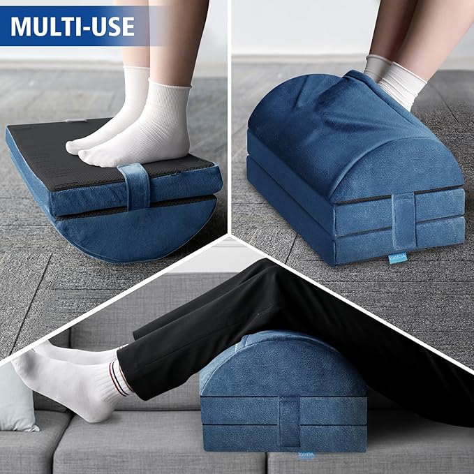 XXL(20in) Foot Rest for Under Desk at Work with 3 Adjustable Heights, Foot Stool with Bamboo Charcoal Foam, Feet Warm Pocket Footrest for Office Gaming Chair, for Leg Support -Blue-DeskLoop Office