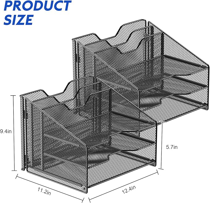 Samstar 2 Pack Mesh Desk File Organizer Letter Tray Holder, Desktop File Folder Holder with 3 Paper Trays and 2 Vertical Upright Section, Black-DeskLoop Office