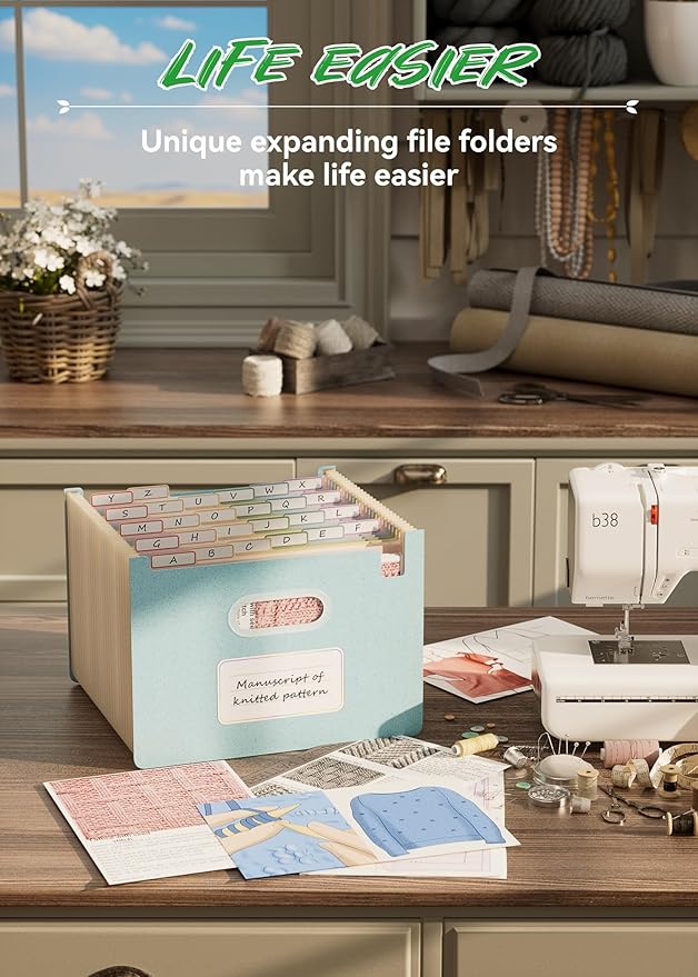 Accordion File Organizer, 26 Pockets Wheat Straw Expanding File Folders, Upright&Open Top, A-Z Bill Receipt Organizer, 100% BPA Free, Return to Nature, Healthy Living, Letter/A4 Size-Sky Blue-DeskLoop Office