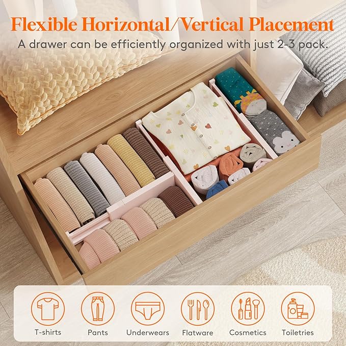 Lifewit 24 Pack Drawer Dividers 4" High, 11-17" Adjustable Dresser Drawer Organizers for Clothes, Expandable Dresser Separators in Bedroom/Bathroom/Kitchen/Vanity/Office Organization and Storage,Pink-DeskLoop Office