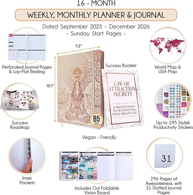 2025-2026 Planner Weekly and Monthly | 16-Month Life Planner to Increase Focus & Productivity | Reduce Overwhelm & Achieve Your Biggest Goals | Include Gift Box & Stickers | Sep 2025-Dec 2026-DeskLoop Office