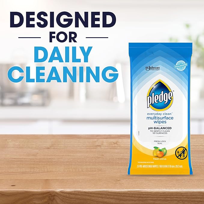 Pledge Multisurface Cleaning Wipes, pH Balanced, Fresh Citrus, 25 Count (Pack of 3, 75 Total Wipes)-DeskLoop Office
