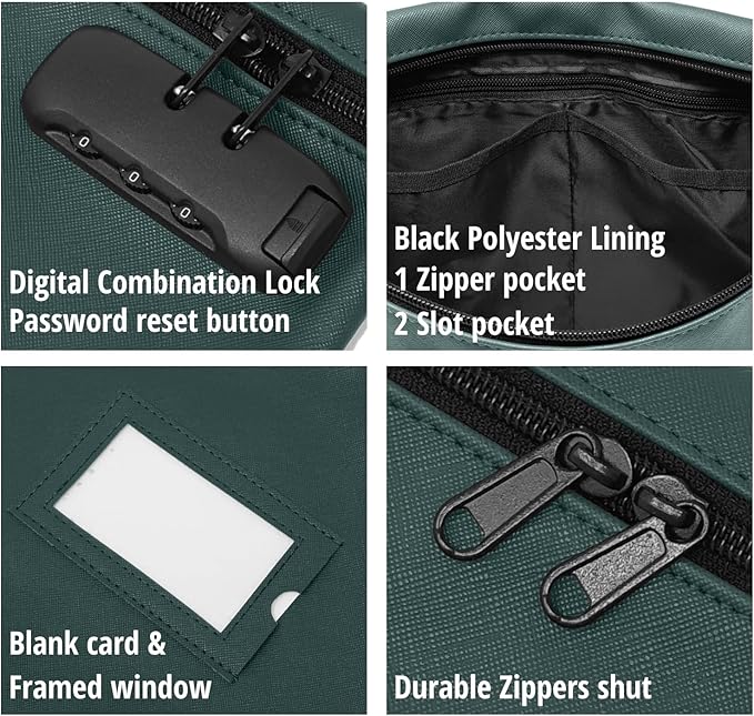 Notary Bag with Lock | 14x11 inch | Green | Zipper Notary Supplies Bag | Locking Notary Bag for Notary Kit, Stamp, Embosser, Ink Pad, and Valuables | Locking Document Bag | Journal Carrying Case-DeskLoop Office