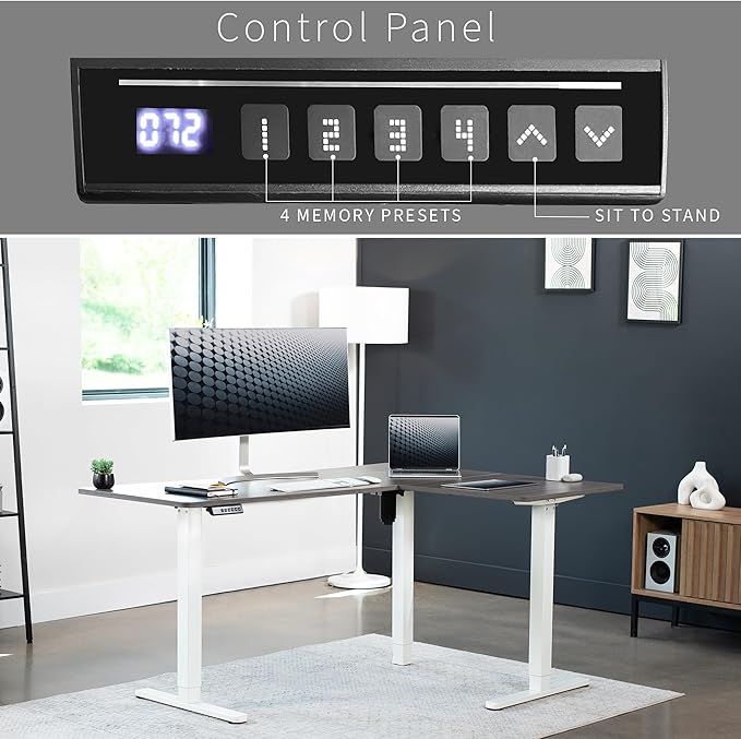 VIVO Electric Corner L-Shaped 63 x 47 in Standing Desk, Memory Height Adjustment, Dark Gray Top White Frame, DESK-E3CTWG-47-DeskLoop Office