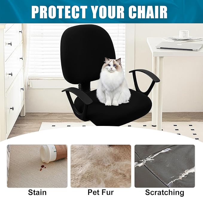 Smiry Stretch Printed Office Computer Chair Covers, Universal Washable Removable Desk Rotating Chair Slipcovers Protector, Seat + Backrest Cover - Black-DeskLoop Office