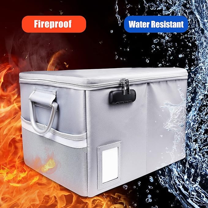 TOMKID Fireproof File Cabinet with Lock, Fireproof Document Organizer Collapsible File Box Filing Cabinet with Handle for Letter Legal Folder Certifications-DeskLoop Office