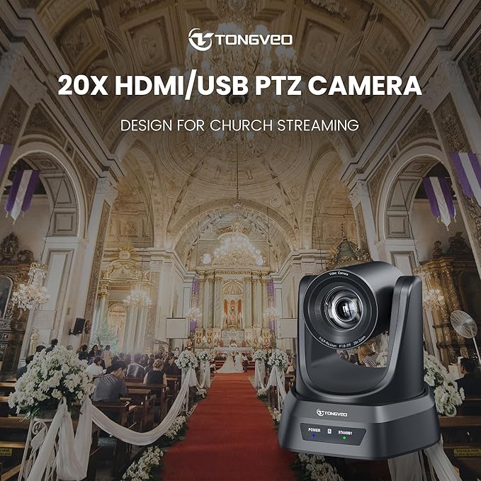 Conference Room PTZ Camera System with 20X Optical Zoom | 1080P 60fps HDMI USB Webcam for Church Streaming Online Video Conference| Compatible with Zoom, OBS | Easy Setup-DeskLoop Office