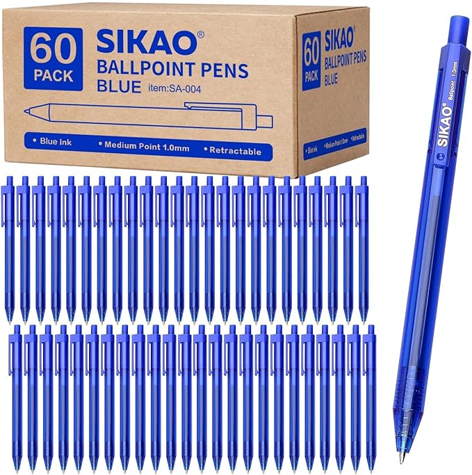 Blue Pens | 60 Pack Retractable Ballpoint Pens Multipack | Blue Ink Medium Point 1.0mm | Smooth Writing Ball Point Pens | School Office Supplies, Box of Pens Bulk (Blue Ink)-DeskLoop Office