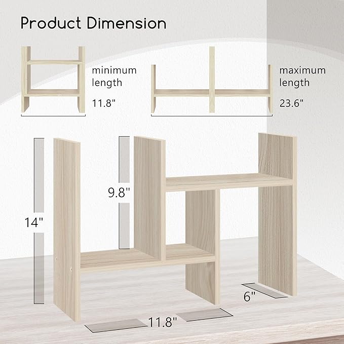Jerry & Maggie Desktop Organizer Office Storage Rack Adjustable Wood Display Shelf Free Style Double H, Multi-Functional Mini Bookshelf for Desk Natural Stand (White Wood Tone)-DeskLoop Office