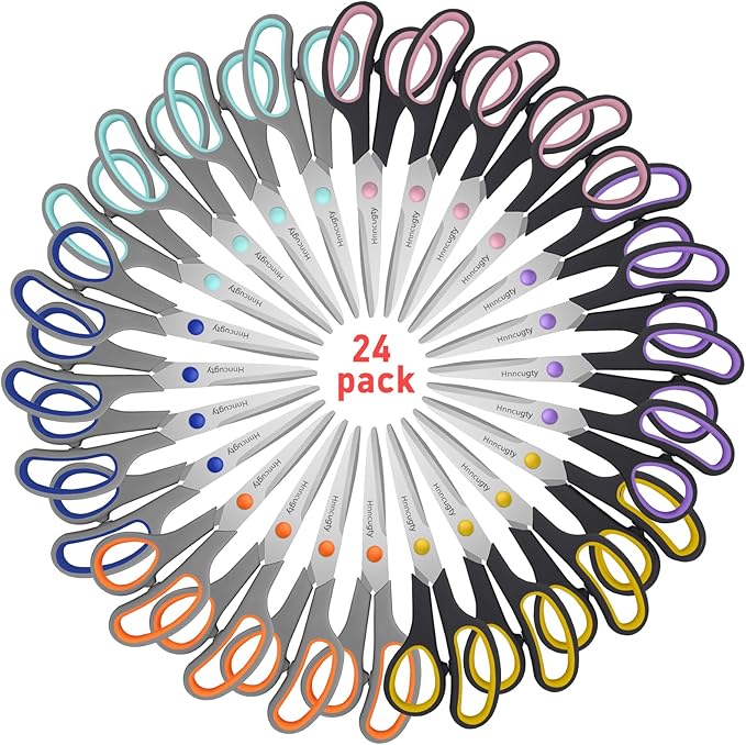 Scissors for Office School Supplies, Hnncugty 8" Scissors All Purpose Bulk Set of 24-Pack, Sharp Shears for Home Craft Sewing Fabric, Middle School Student Teacher Supplies, Comfort Right/Left Handed-DeskLoop Office