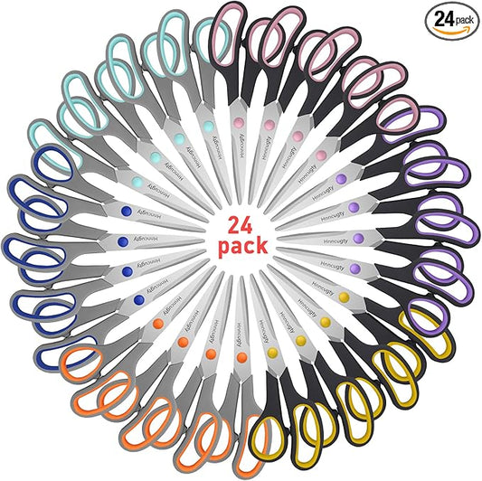 Scissors for Office School Supplies, Hnncugty 8" Scissors All Purpose Bulk Set of 24-Pack, Sharp Shears for Home Craft Sewing Fabric, Middle School Student Teacher Supplies, Comfort Right/Left Handed-DeskLoop Office