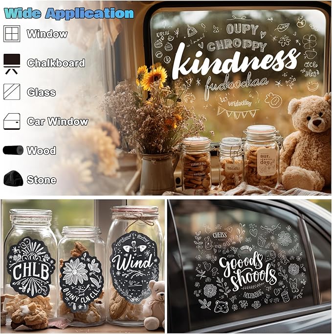 FansArriche White Chalk Markers, 15mm Jumbo Car Window Markers for Glass Washable, 4 Pack Liquid Chalk Marker Erasable for Chalkboard, Blackboard-DeskLoop Office