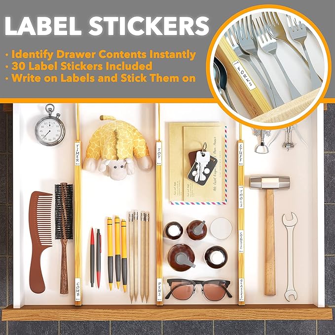 SpaceAid Bamboo Drawer Dividers with Labels, Kitchen Adjustable Drawer Organizers, Expandable Organization for Home, Office, Dressers and Bathroom, 6 Dividers (17-22 in)-DeskLoop Office