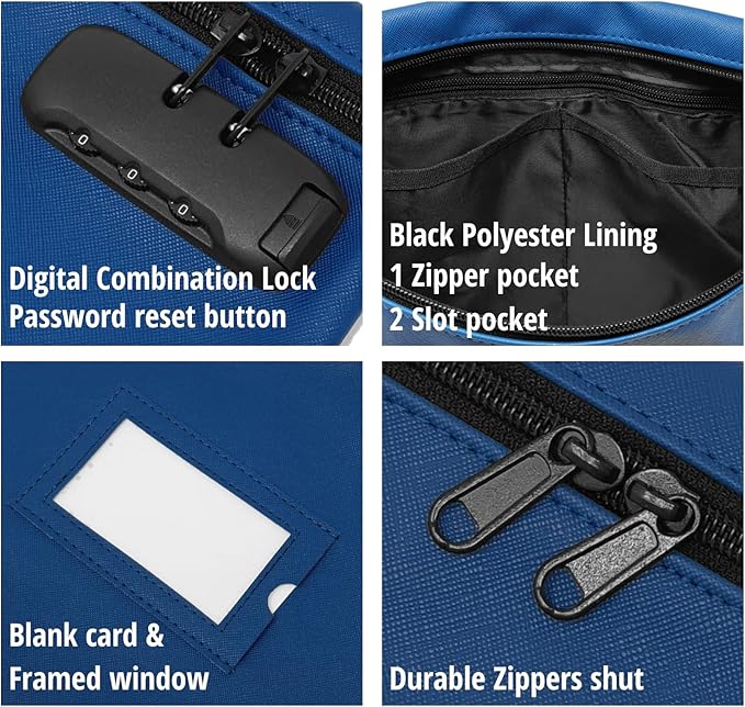 Notary Bag with Lock | 14x11 inch | Navy blue | Zipper Notary Supplies Bag | Locking Notary Bag for Notary Kit, Stamp, Embosser, Ink Pad, and Valuables | Locking Document Bag | Journal Carrying Case-DeskLoop Office