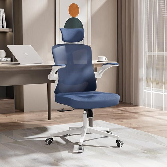 Office Chair,Ergonomic Comfy Home Desk Chair with 350LBS Capacity,High Back Gaming Chair with Wheels,Mesh Computer Chair,Lumbar Support, Adjustable Headrest,Flip-up Armrest-DeskLoop Office