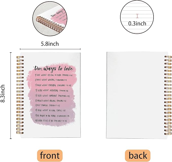 VNWEK Ten Ways to Love Inspirational Bible Verse Scripture Pink Spiral Notebook Journal 5.5 x 8.3 inches,Christian Lined Hardcover Spiral Notebook,Christian Gifts for Women Teen Girls-DeskLoop Office