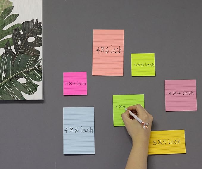 (8 Pads) Lined Sticky Notes 4x6 in Post, 8 Colors Self Sticky Notes Pad Its, Bright Post Stickies Colorful Big Rectangular Sticky Notes for Office, Home, School, Meeting, 40 Sheets/pad