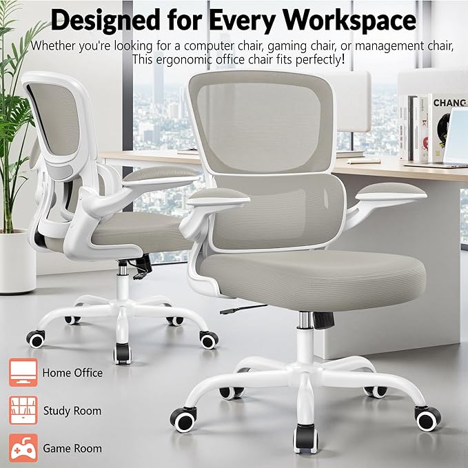 Home Office Desk Chair, Ergonomic Office Chair with Lumbar Support and Adjustable Armrests, Rocking Office Chair, Breathable Mesh Mid Back Computer Chair, Modern Comfy Desk Chair-DeskLoop Office