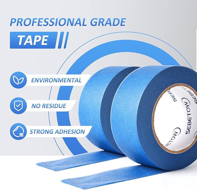 10 Rolls Painters Tape 2 inch Bulk Painter Tape Blue Wide Roll, Blue Masking Tape, 2 Inches x 55 Yards for General Purpose Wall Painting, Home Improvement-DeskLoop Office