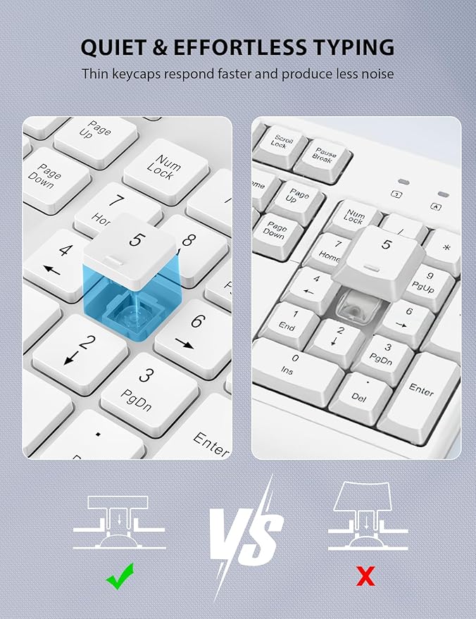 Wireless Keyboard and Mouse Combo - Full-Sized Ergonomic Keyboard with Wrist Rest, Phone Holder, Sleep Mode, Silent 2.4GHz Cordless Keyboard Mouse Combo for Computer, Laptop, PC, Mac, Windows,White-DeskLoop Office