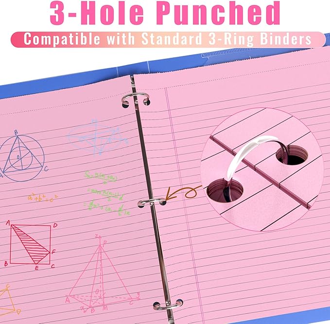 HAUTOCO 6 Pack 8.5 x 11 Legal Pads Pink Wide Ruled Notepads Perforated Writing Pads, 30 Sheets Per Notepad, 3-Hole Punched Paper, Writing Note Pads for School, Home, Office, Business-DeskLoop Office