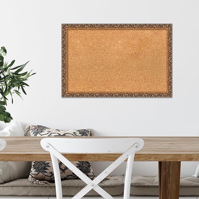 Amanti Art Natural Cork Board for Wall, 16x24 Vision Board with Bronze Frame, Small Corkboard Office Decor for Home Organization, Traditional Corkboard Pinboard to Display Items for Home Organization-DeskLoop Office
