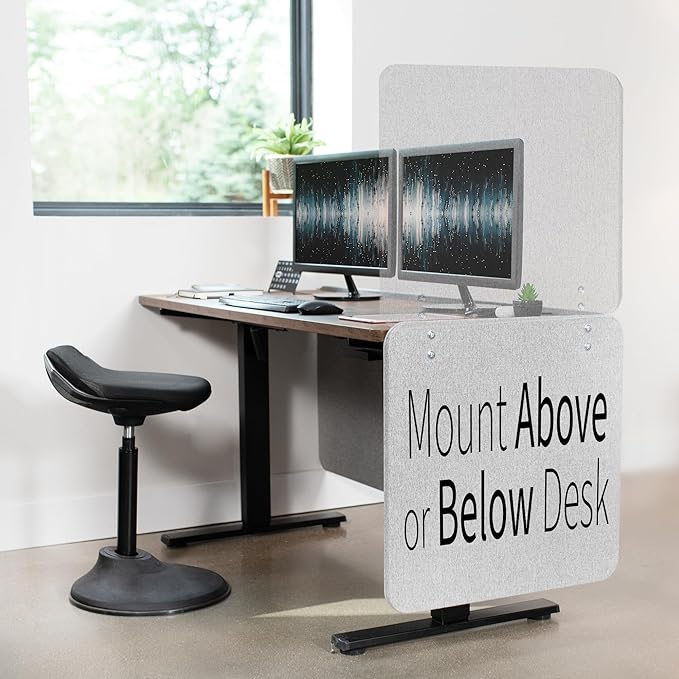 VIVO Clamp-on/Screw-on 24 x 24 inch Privacy Panel, Sound Absorbing Cubicle Desk Divider, Acoustic Partition, Gray, PP-1-V024G-DeskLoop Office