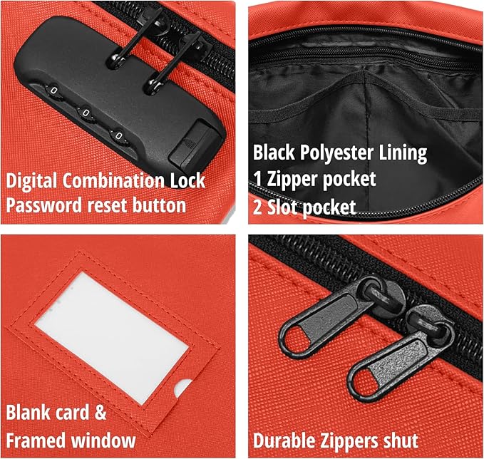 Red Notary Bag with Lock | 14x11 inch | Zipper Document Bag | Locking Case for Notary Kit, Stamp, Embosser, Ink Pad, and Valuables-DeskLoop Office