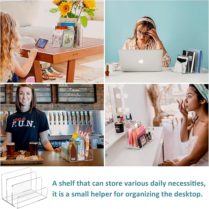 Acrylic File Holder 3 Compartment, Clear Desk File Organizer, Office Magazine File Folder Organizer Desktop for Calculate, Books-DeskLoop Office