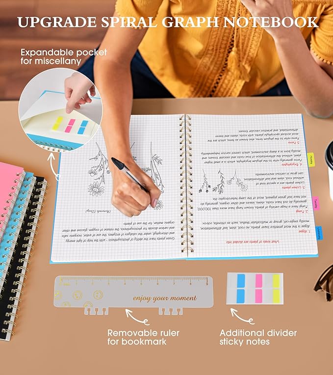 Graph Paper Notebook, Spiral Notebook Journal 8.5” x 11”, A4 Large Grid Notebooks for Women Men, 100 GSM Graph Paper, Plastic Hardcover Spiral Graphing Journals for Work School Engineerin, Blue-DeskLoop Office