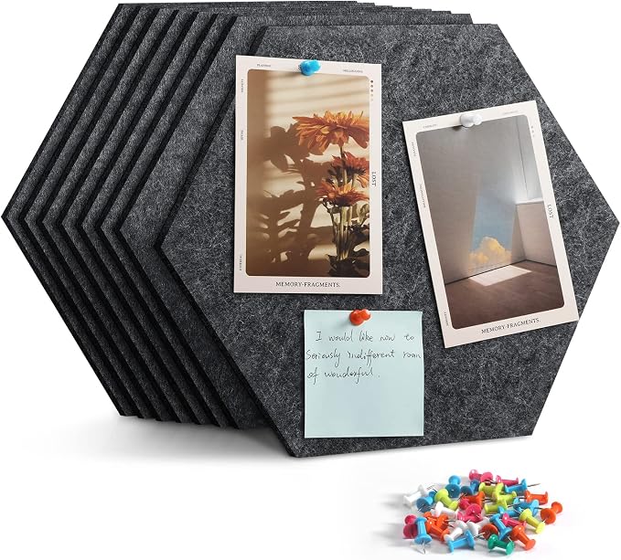 12" Large Bulletin Board with 30 Push Pins, Felt Wall Tiles - Image 8
