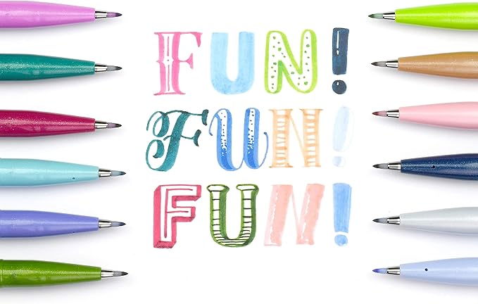 Pentel Arts Sign Pen Brush Tip, Assorted Colors, 12 Pack Box (SES15C2PC12)-DeskLoop Office