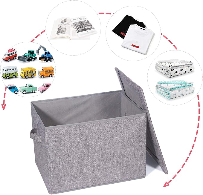 5 Pack Large Foldable Storage Box with Lids Fabric Storage Cube Organizer Cloth Containers Bins Baskets for Closet Clothes Clothing Bed Room-DeskLoop Office